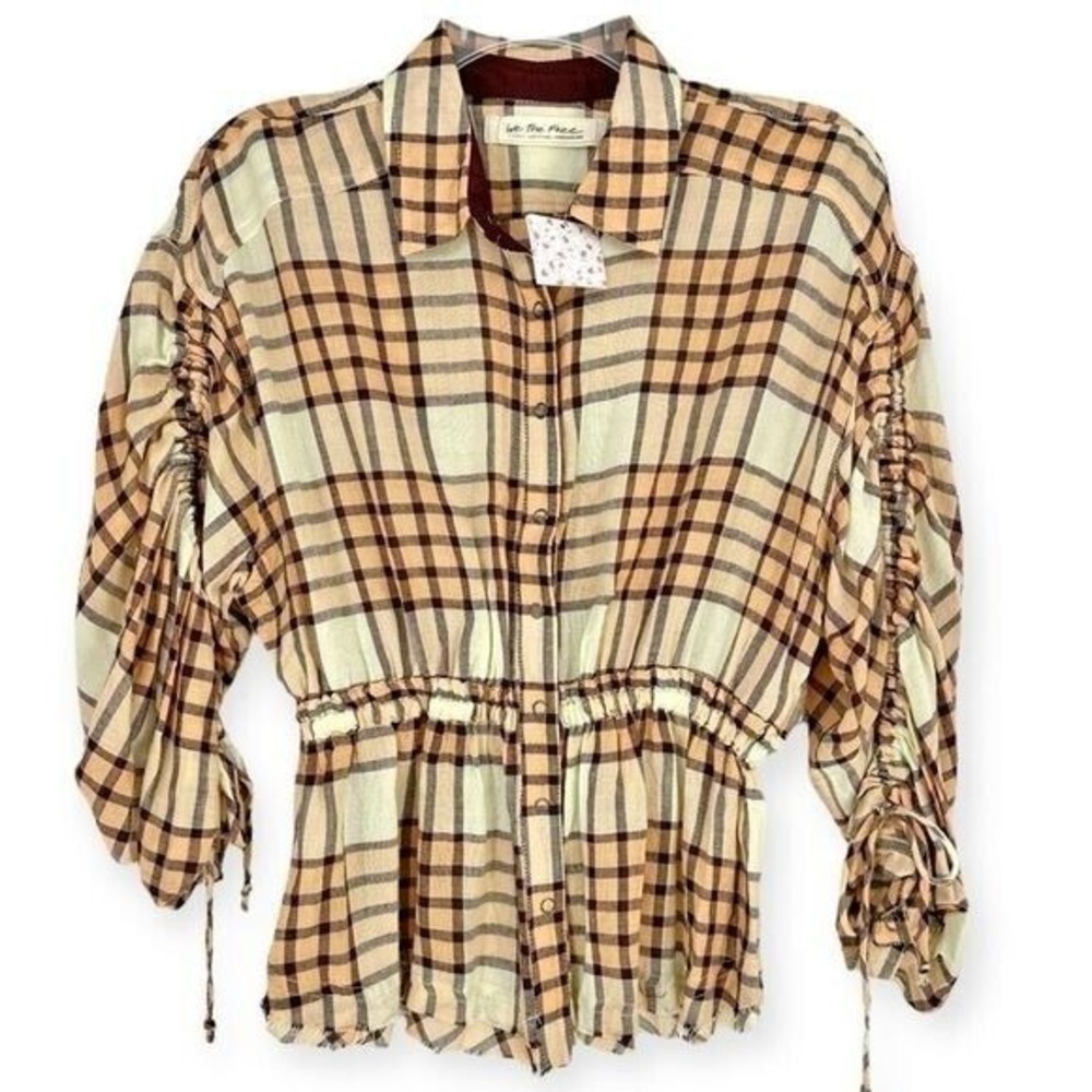 FREE PEOPLE NWT WE THE FREE‎ Pacific Dawn Drawstring Plaid Snap Shirt -size XS - Picture 8 of 10